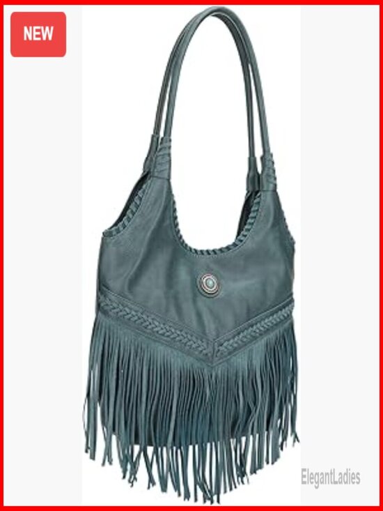 Handbags - Faux Leather Fringe Tote Bag with CCW Pocket, One Size